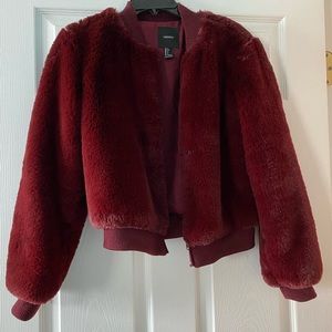 Faux fur burgundy bomber